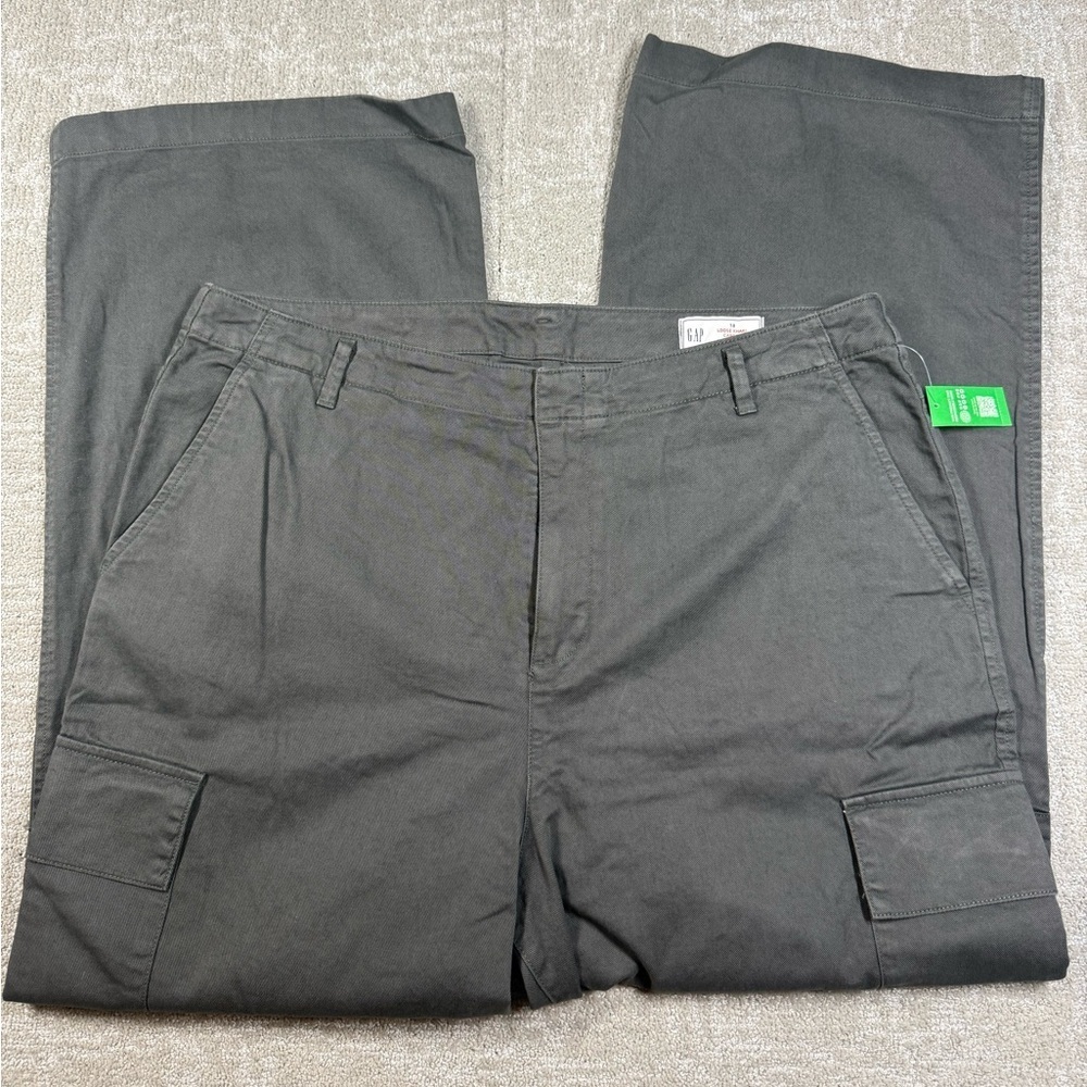 Gap Loose Khaki Cargo Pant Womens Sz 18 Gray Wide Leg Full Length NWT
